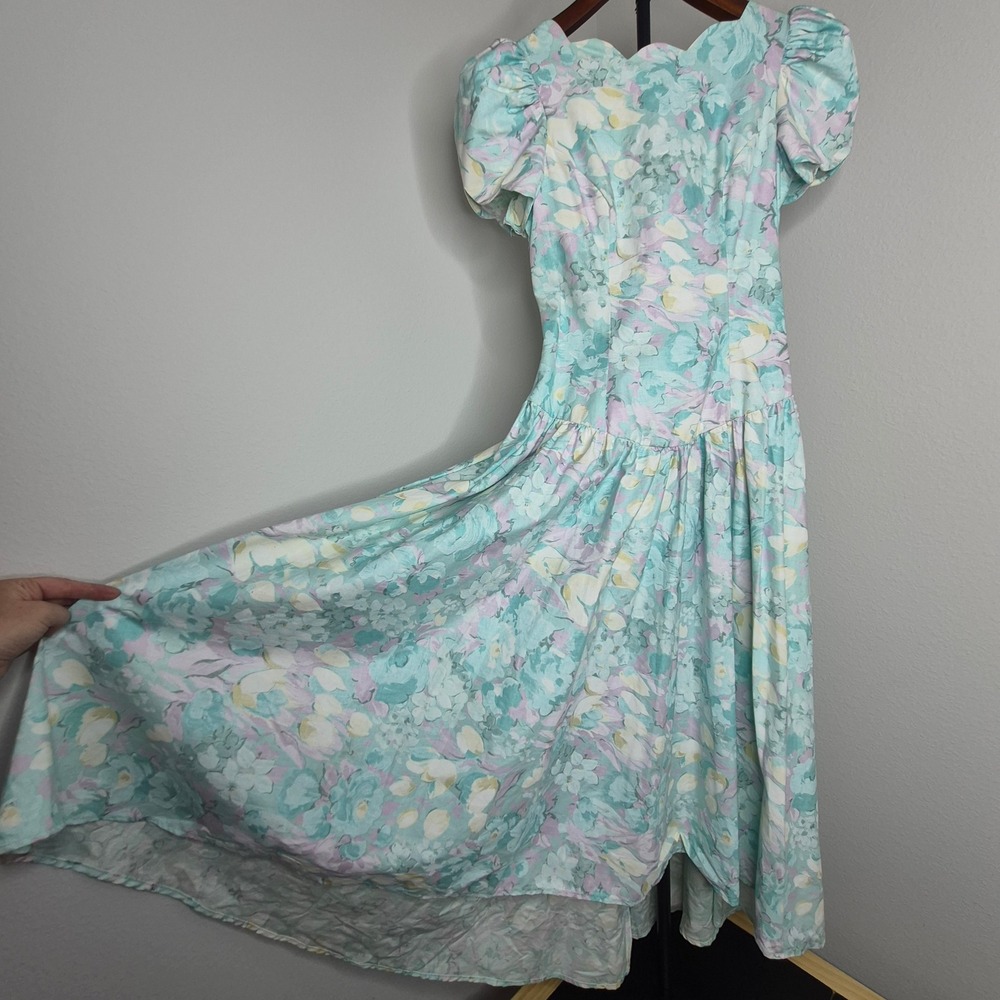Vintage 80s Alfred Angelo Cotton Garden Party Dress Floral Summer Tea Size 4/6 S - Picture 14 of 16